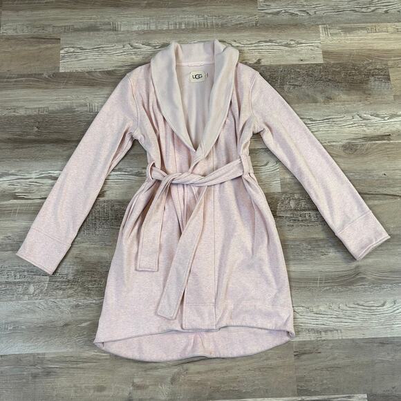 UGG Pink Cotton Fleece Robe Coat with Belted Waist Cozy Loungewear M - Picture 2 of 12